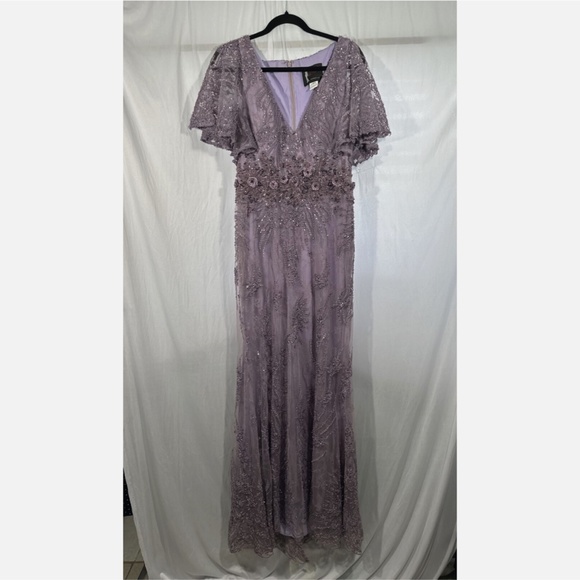 NEW $798 Mac Duggal [ 8 ] Flutter Embellished Lace Gown Vintage Liliac‎ Purple - Picture 8 of 16